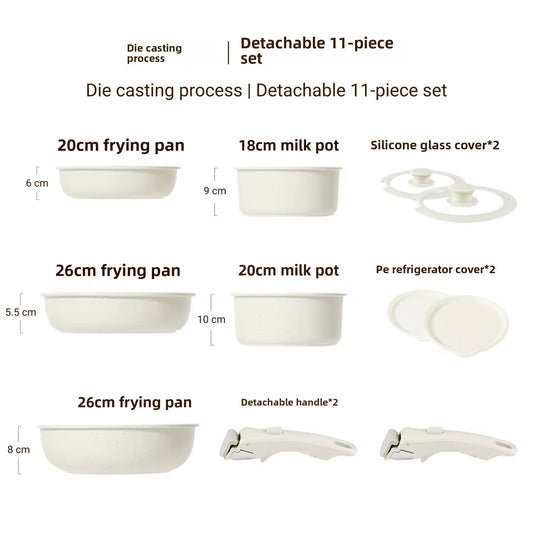 11-Piece Non-Stick Maifan Stone Cookware Set with Detachable Handle