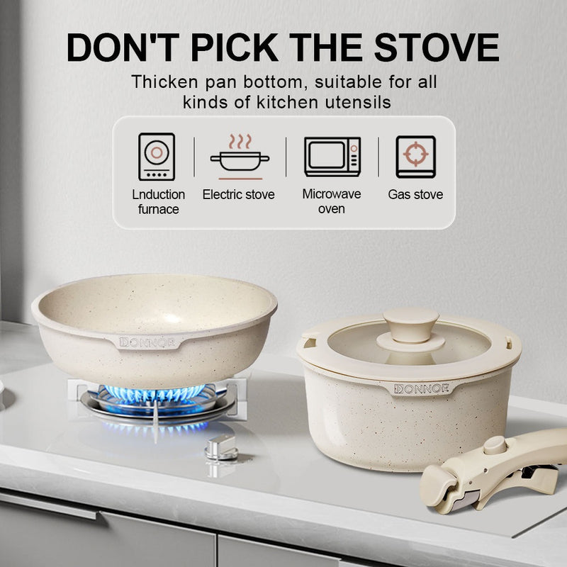 11-Piece Non-Stick Maifan Stone Cookware Set with Detachable Handle