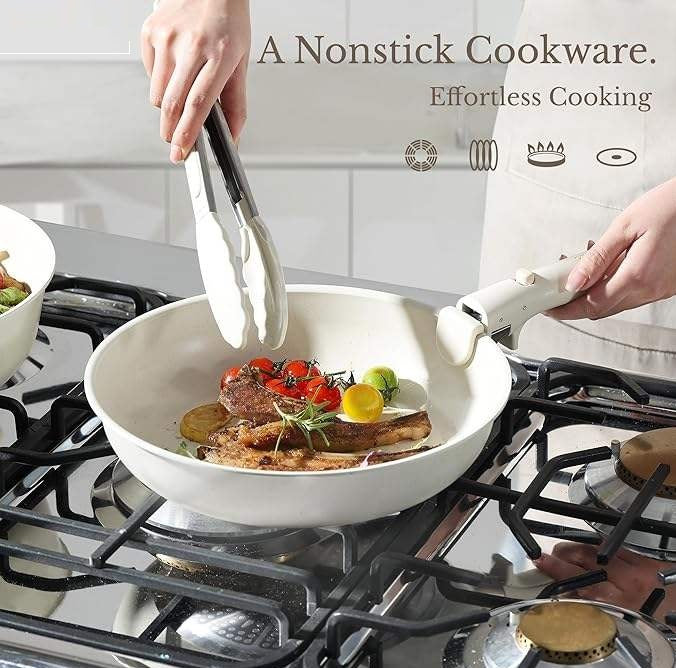 11-Piece Non-Stick Maifan Stone Cookware Set with Detachable Handle