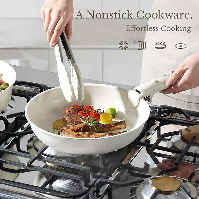 11-Piece Non-Stick Maifan Stone Cookware Set with Detachable Handle