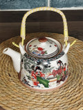 Multicolored Ceramic Teapot With Rattan Handle Techmanistan
