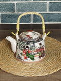 Multicolored Ceramic Teapot With Rattan Handle Techmanistan