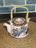 Multicolored Ceramic Teapot With Rattan Handle Techmanistan