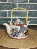 Multicolored Ceramic Teapot With Rattan Handle Techmanistan