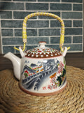 Multicolored Ceramic Teapot With Rattan Handle Techmanistan