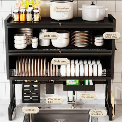 Over Sink Dish Drying Rack with Dust-Proof Cabinet Doors Techmanistan
