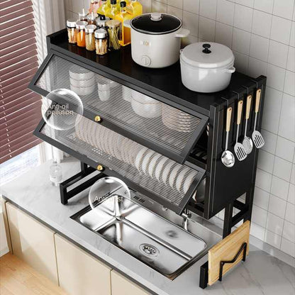 Over Sink Dish Drying Rack with Dust-Proof Cabinet Doors Techmanistan