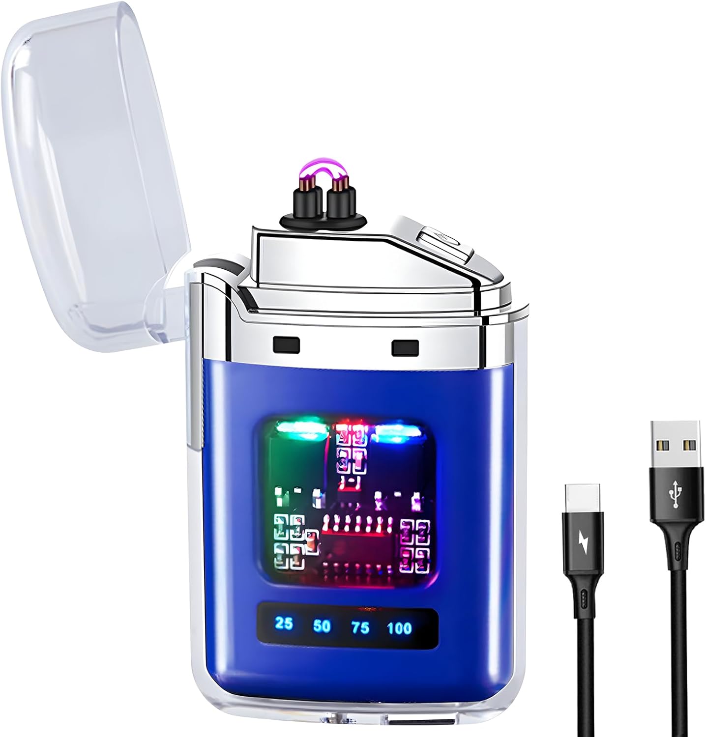 Rechargeable USB Arc Lighter With Ignition and LED Power Display Techmanistan