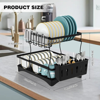 Dish Drainer Rack with Drip Tray & Utensil Holder Techmanistan