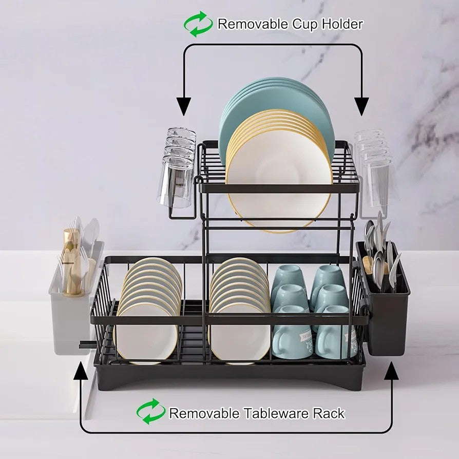 Dish Drainer Rack with Drip Tray & Utensil Holder Techmanistan