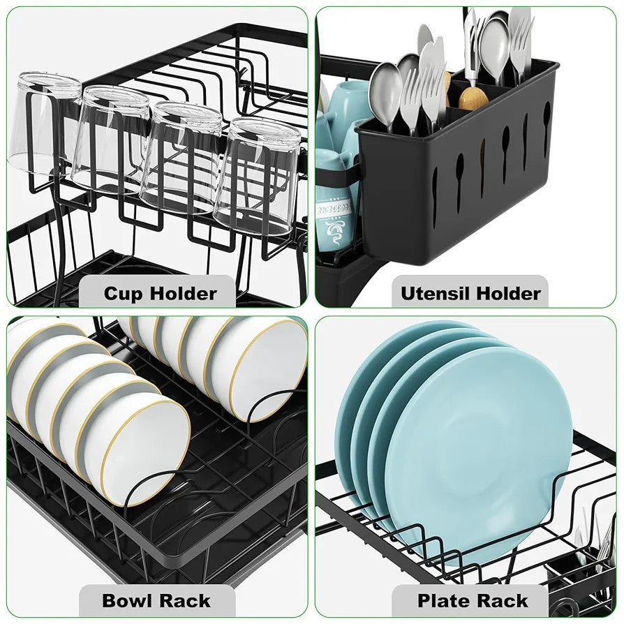 Dish Drainer Rack with Drip Tray & Utensil Holder Techmanistan
