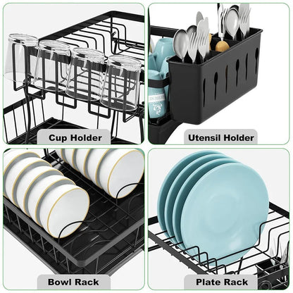 Dish Drainer Rack with Drip Tray & Utensil Holder Techmanistan