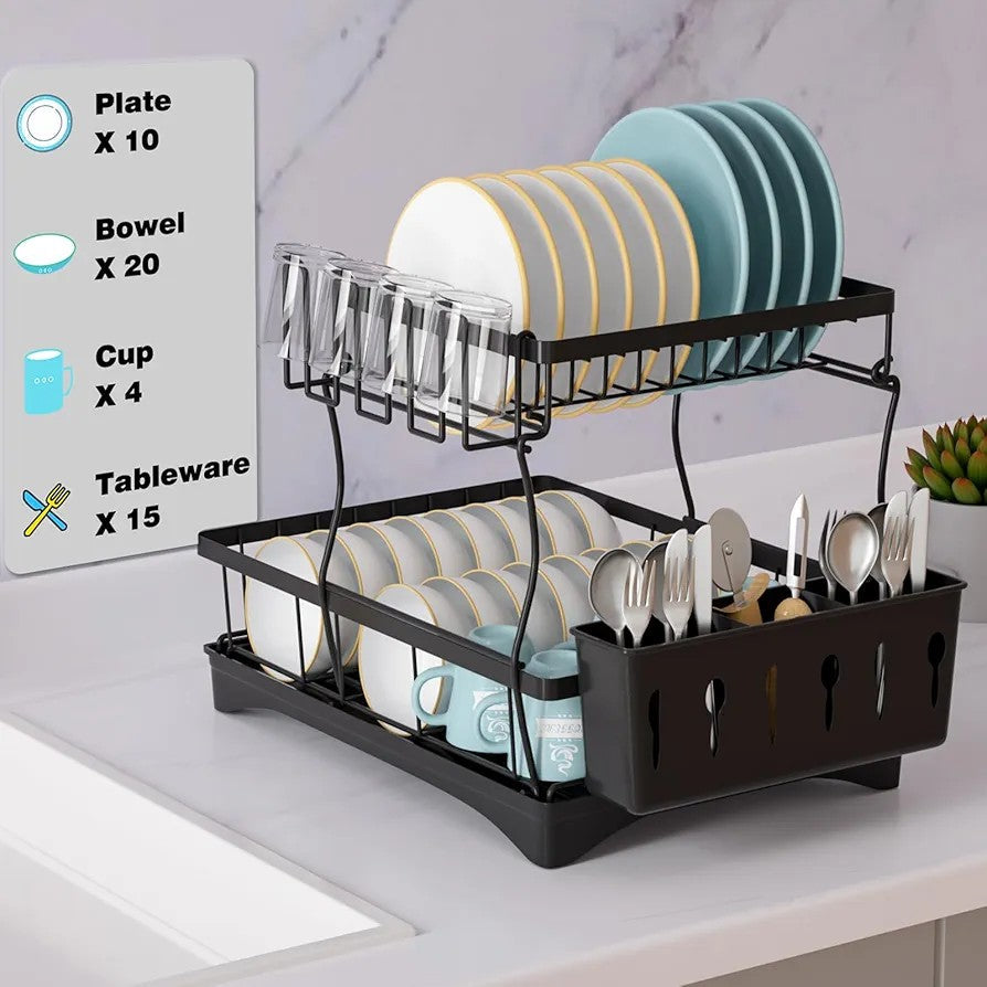 Dish Drainer Rack with Drip Tray & Utensil Holder Techmanistan