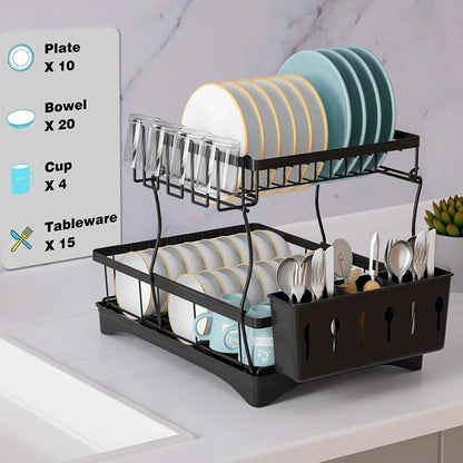 Dish Drainer Rack with Drip Tray & Utensil Holder Techmanistan