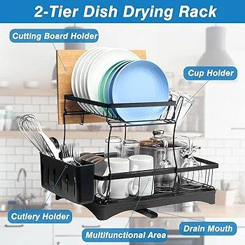 Dish Drainer Rack with Drip Tray & Utensil Holder Techmanistan