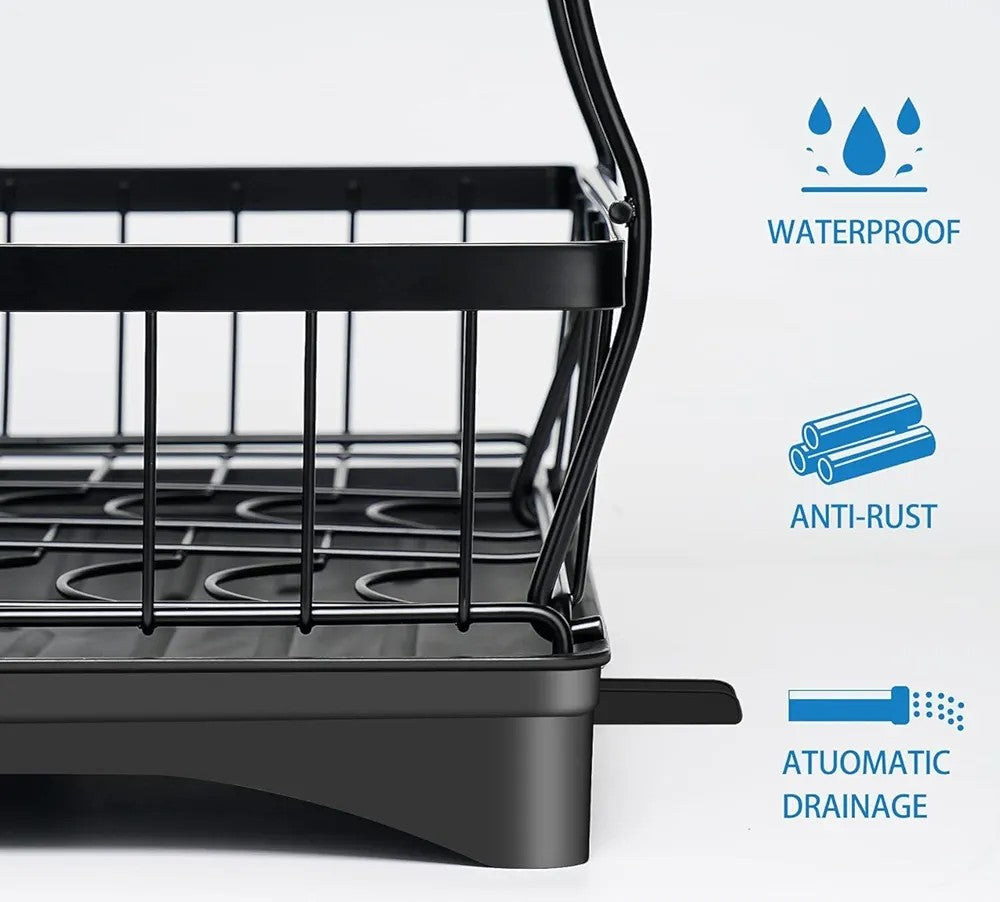 Dish Drainer Rack with Drip Tray & Utensil Holder Techmanistan