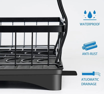 Dish Drainer Rack with Drip Tray & Utensil Holder Techmanistan