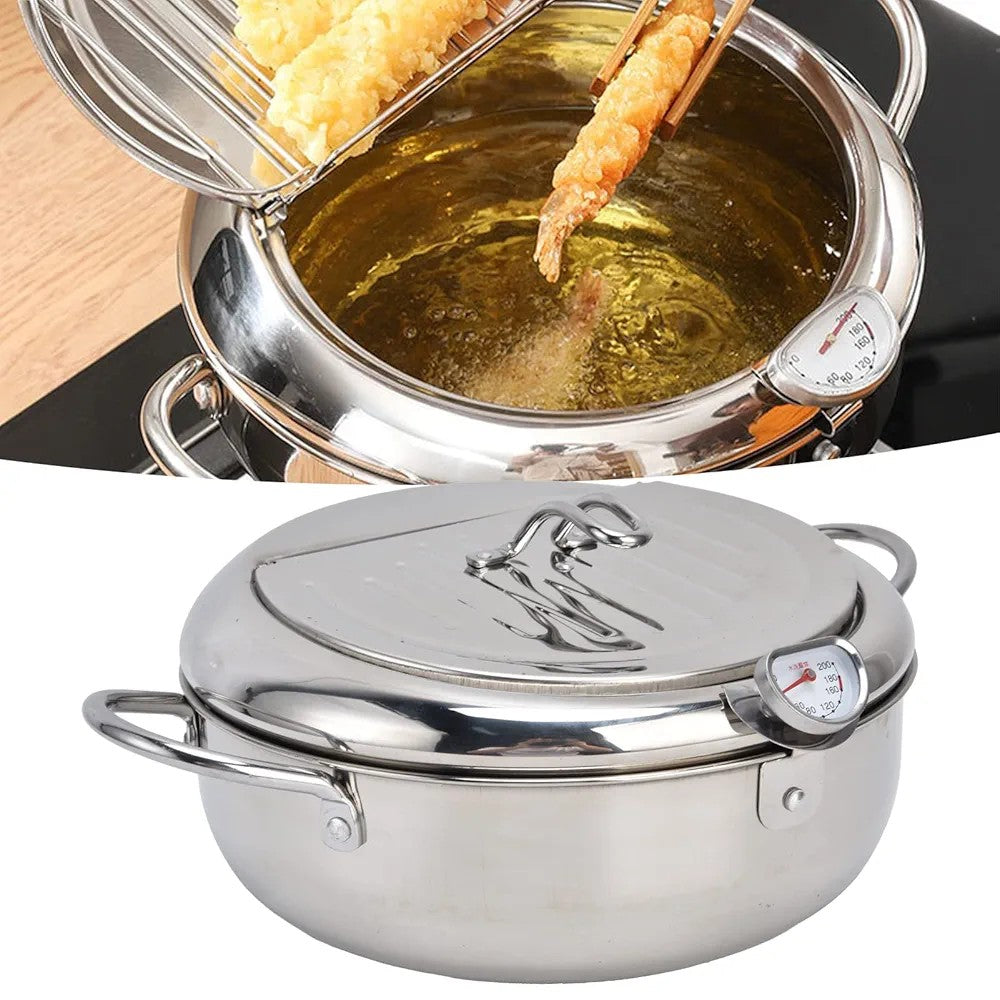 Stainless Steel Deep Fryer Pot with Thermometer Techmanistan