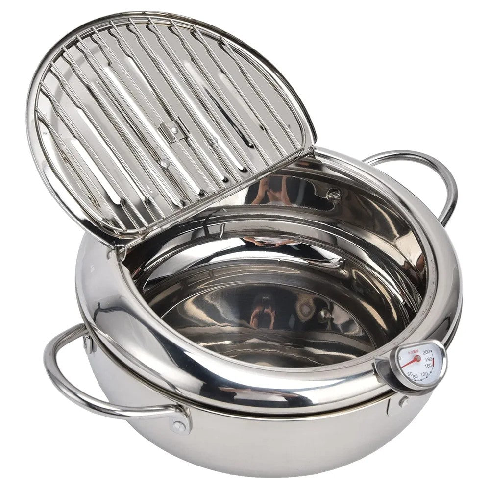 Stainless Steel Deep Fryer Pot with Thermometer Techmanistan
