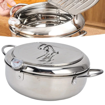 Stainless Steel Deep Fryer Pot with Thermometer Techmanistan