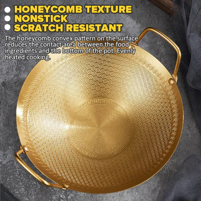 Golden Honeycomb Print Wok with Handles Techmanistan