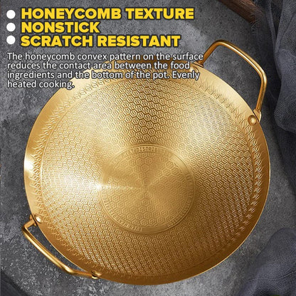 Golden Honeycomb Print Wok with Handles Techmanistan