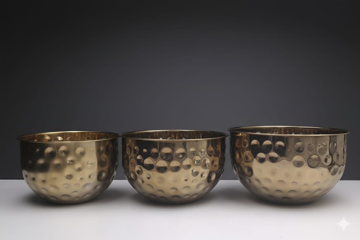 Set of 3 - Modern Stainless Steel Hammered Salad/Baking Bowl Techmanistan