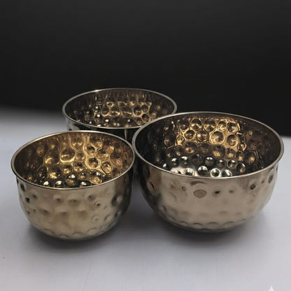 Set of 3 - Modern Stainless Steel Hammered Salad/Baking Bowl Techmanistan