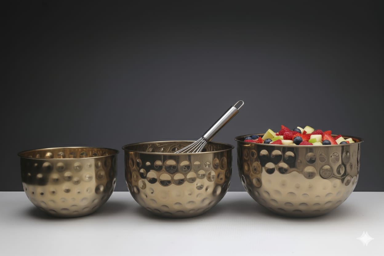 Set of 3 - Modern Stainless Steel Hammered Salad/Baking Bowl Techmanistan