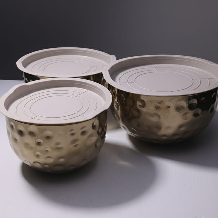 Set of 3 - Modern Stainless Steel Hammered Salad/Baking Bowl Techmanistan