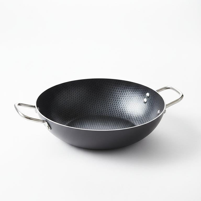 Dual Handles Honeycomb Laser Coated Nonstick Wok With Lid Karahi