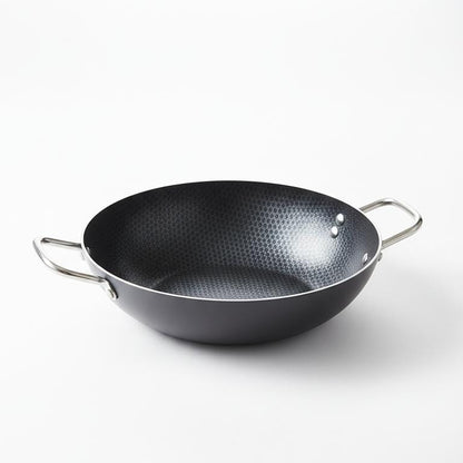Dual Handles Honeycomb Laser Coated Nonstick Wok With Lid Karahi