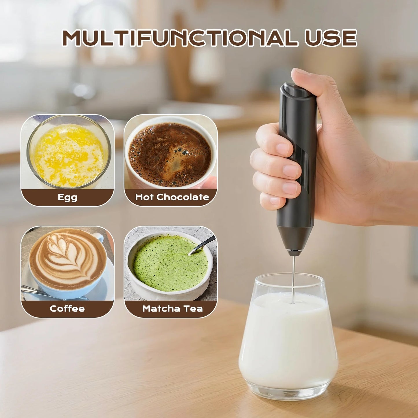 Battery-Operated Electric Milk Frother with Stand