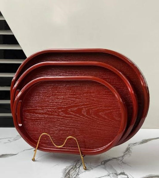 Set of 3 - Oval Serving Trays with Integrated Handles