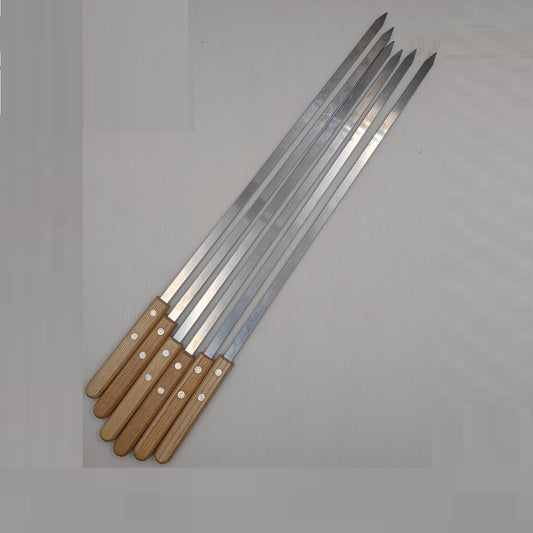 Premium Stainless Steel BBQ Skewers with Wooden Handle – Seekh Kabab Rods (3 & 6 Piece Set)