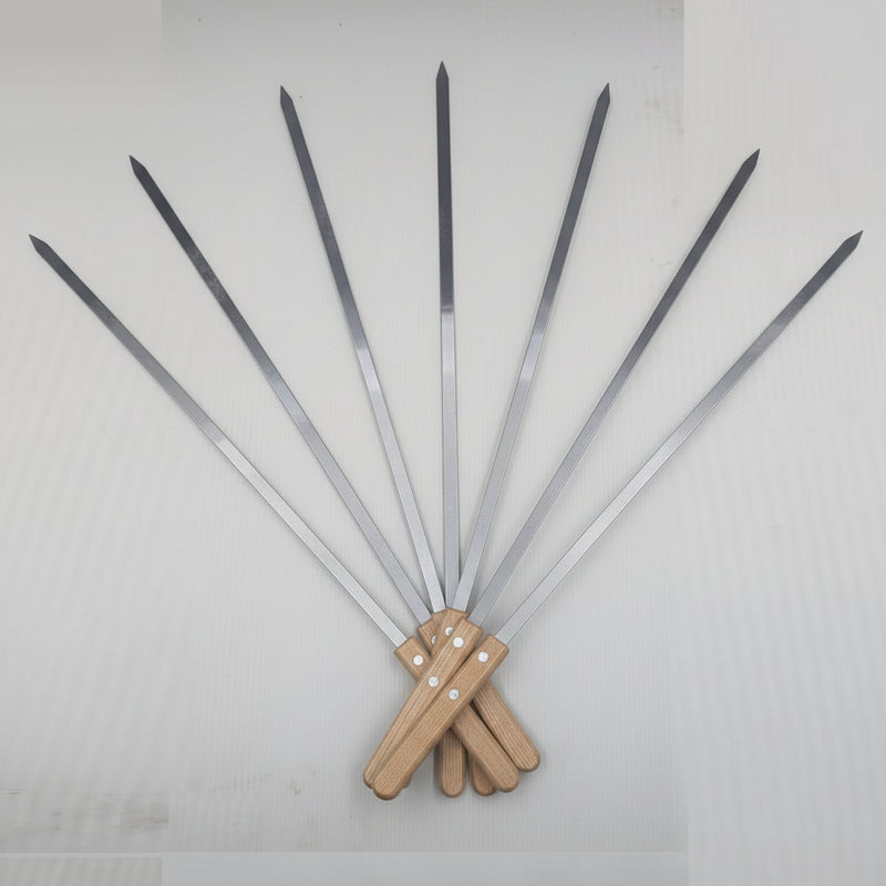 Premium Stainless Steel BBQ Skewers with Wooden Handle – Seekh Kabab Rods (3 & 6 Piece Set)