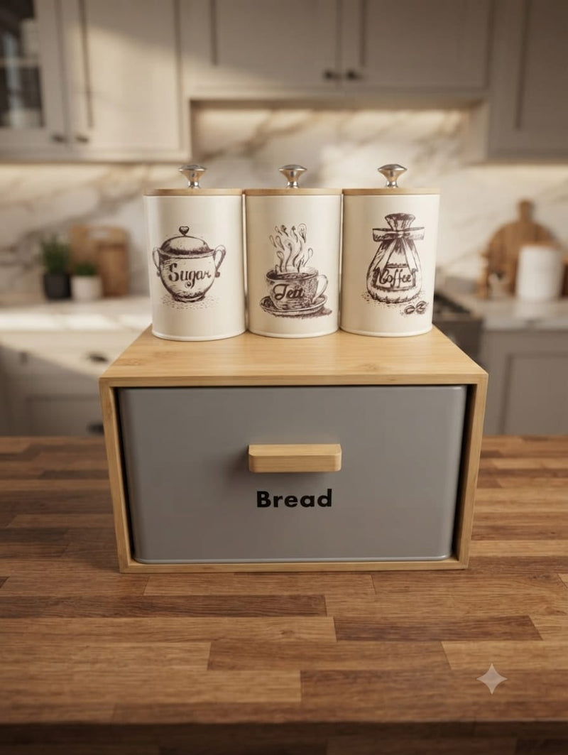 Bread Box Vintage Style Kitchen Canister Set (Sugar, Tea, Coffee) – Modern Kitchen Storage