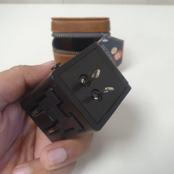 Travel Adapter with Leather Pouch, 3-Way Plugs and 2 USB Ports