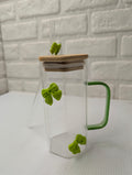 Green Bow Hexagonal Glass Tumbler with Straw