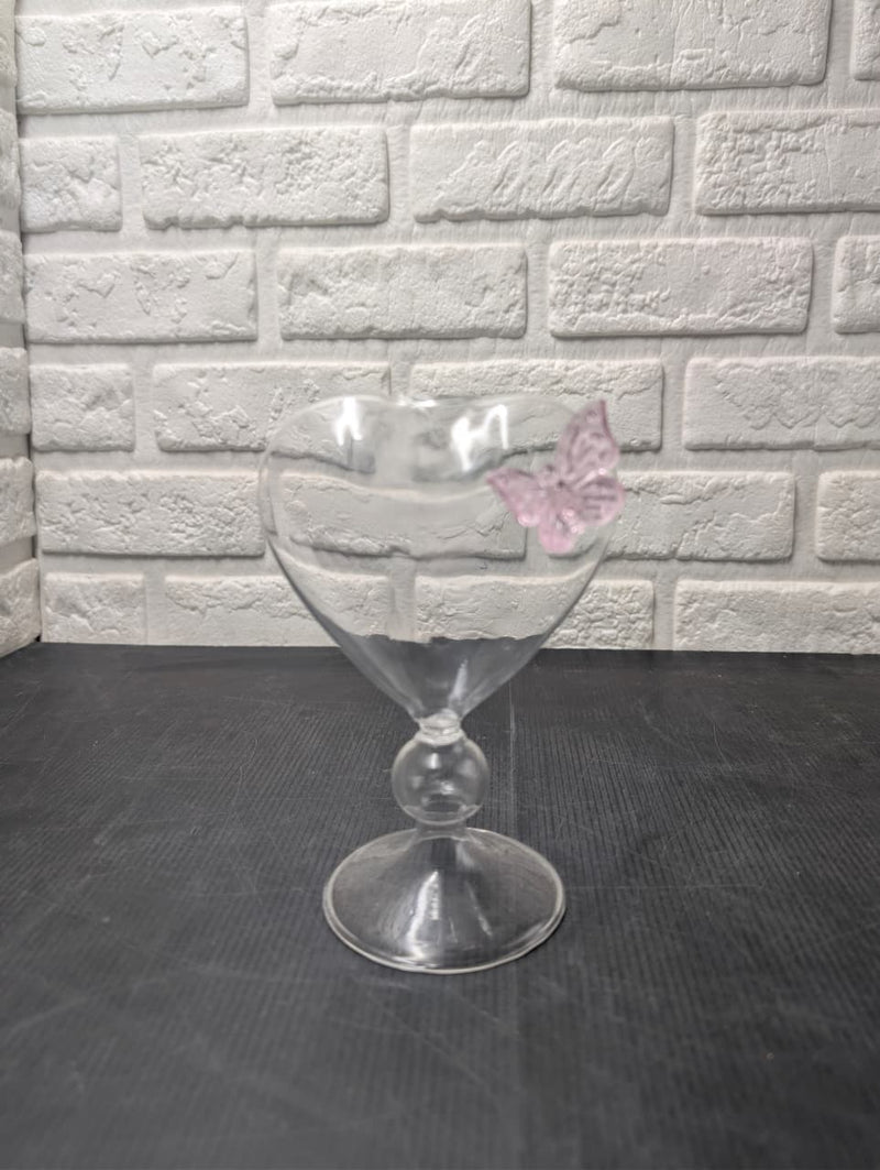 Heart Shaped Glass Butterfly Tumbler with Straw