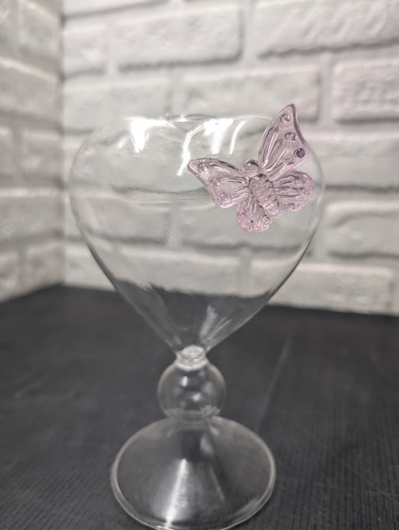 Heart Shaped Glass Butterfly Tumbler with Straw