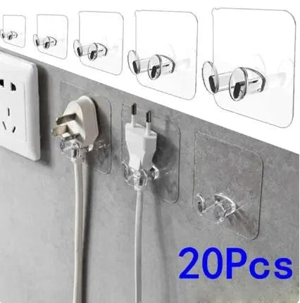Pack of 20 - Strong Adhesive Hook Power Plug Socket Holder Techmanistan