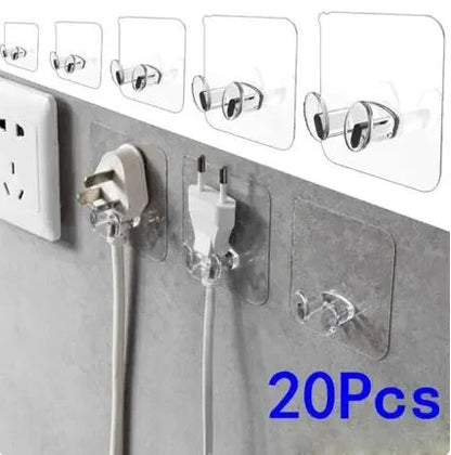 Pack of 20 - Strong Adhesive Hook Power Plug Socket Holder Techmanistan