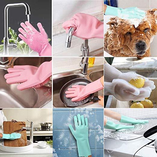 Magic Silicone Dishwashing Gloves 2 in 1 Wash Scrubber Household Supplies, Kitchen Tools for Dish Cleaning, Car Wash - 1 Pair My Store