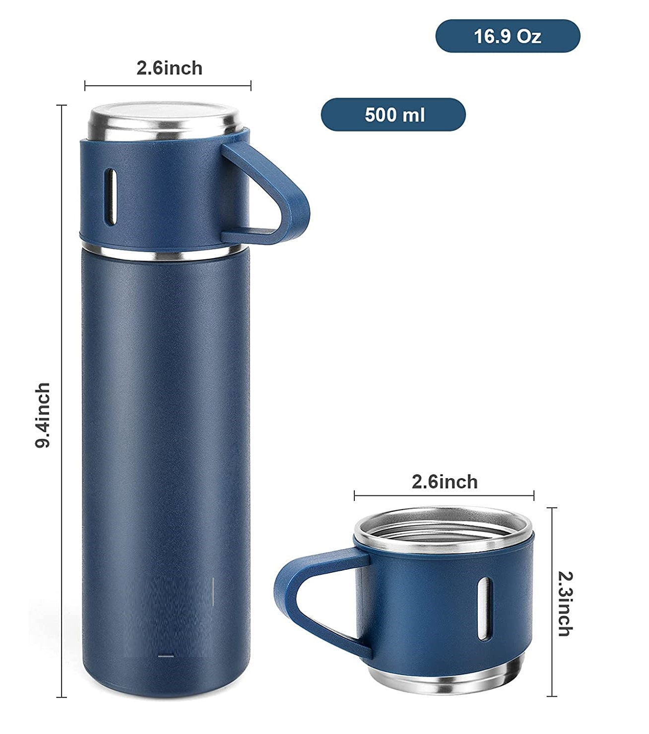 500ml Stainless Steel Vacuum Insulated Thermos Flask With 3 Cups My Store
