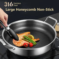 Flat Bottom Double Sided Laser Coated Honeycomb Layer Frying Pan With Lid & Dual Handle