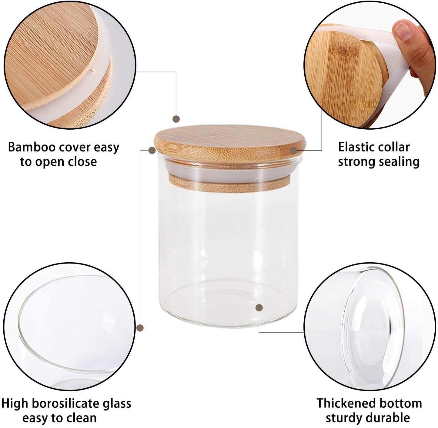 Set of 3 - Kitchen Glass Jars With Wooden Bamboo Lids Techmanistan