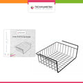 Multi-Purpose Metal Hanging Under Shelf Storage Basket in black and white, perfect for kitchen organization.