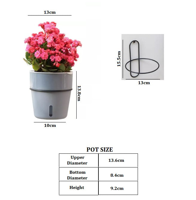 Wall Hanging Self Watering Flower Pot, Indoor Plastic Planter With Cotton Rope & Hanging Stand, Stand & Container For Water, Self Watering Style Lazy Pot & Iron Stand