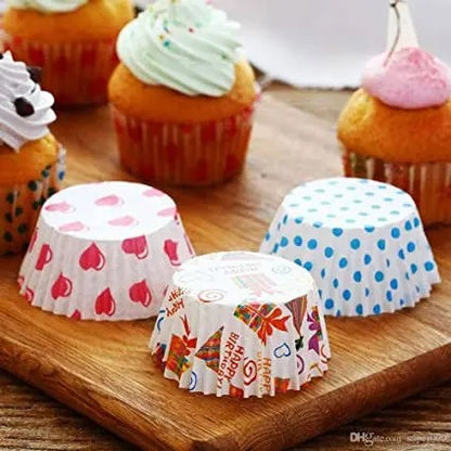 100 Piece's Random Print Disposable Cupcake Liners